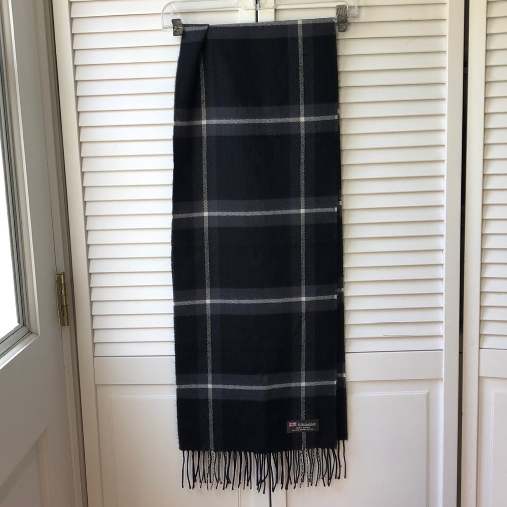 100% CASHMERE Scottish Scarf Black Grey Gray
